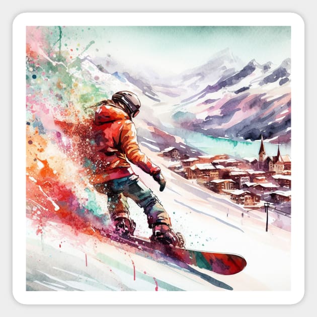 Artistic illustration of a snowboarder Sticker by WelshDesigns